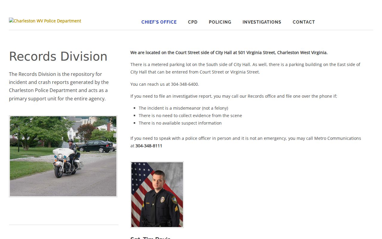 Charleston criminal records information from the Police Records Division
