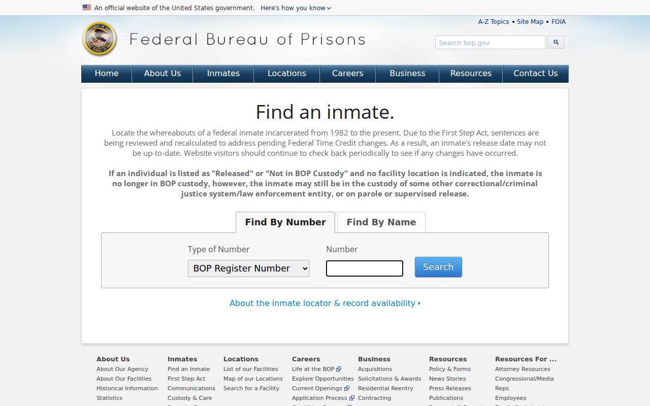 Charleston criminal records search using the federal inmate locator