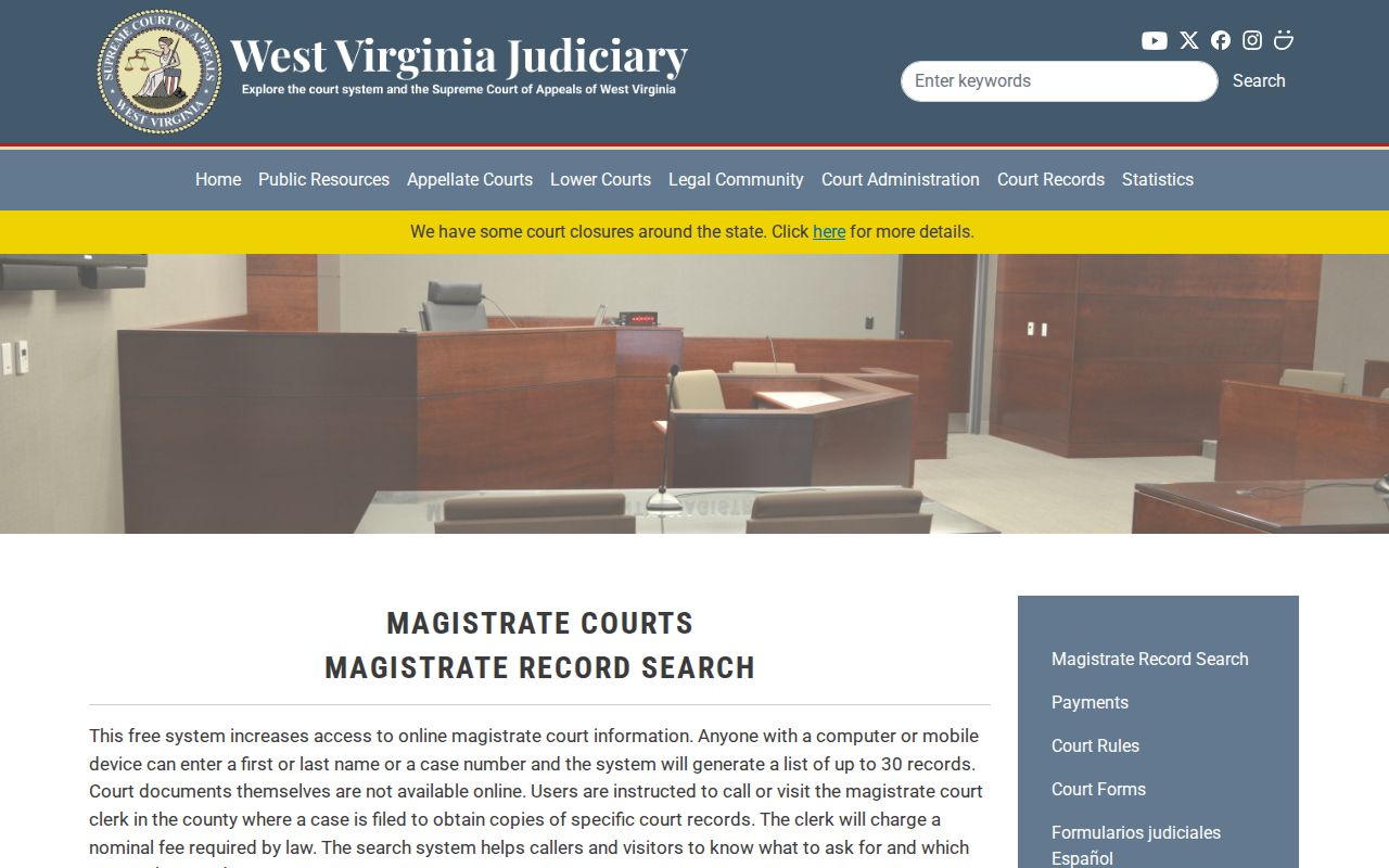 Kanawha County criminal case guide for Magistrate Record Search