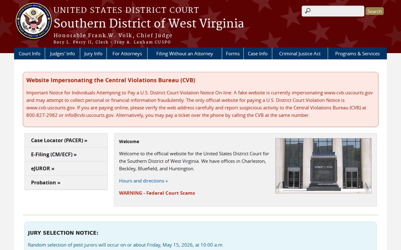 Kanawha County federal criminal court cases in the Southern District of West Virginia