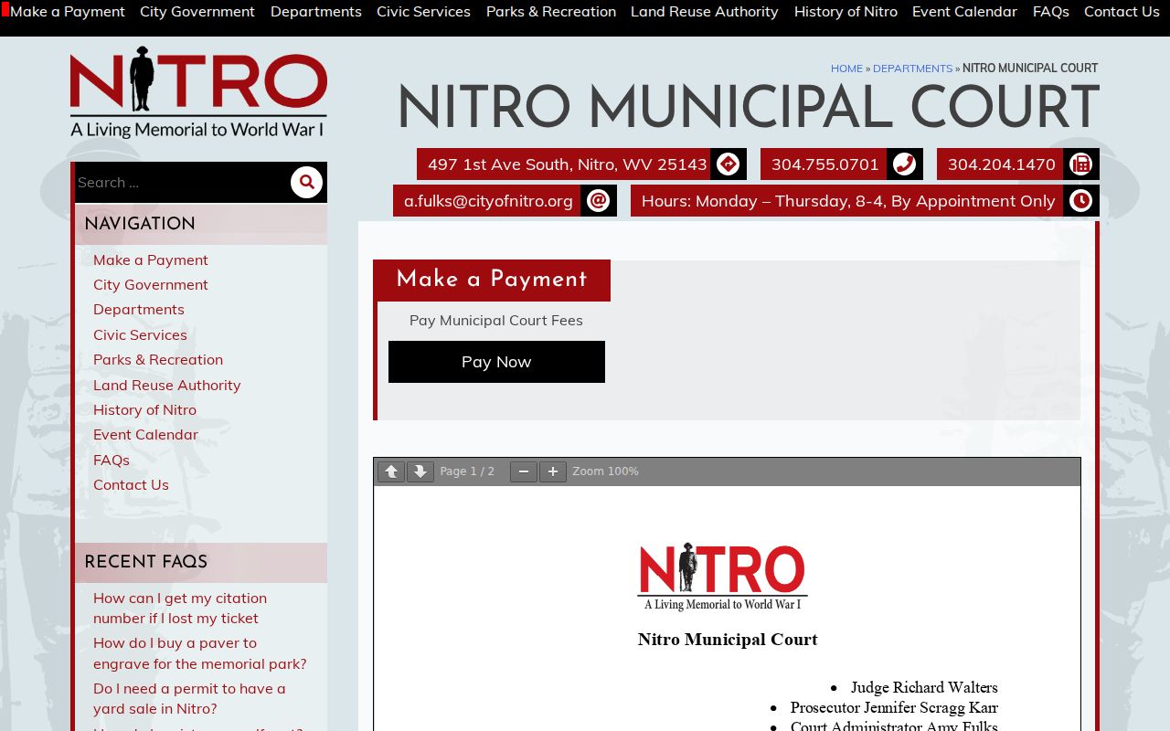 Nitro criminal records at the appointment-only Municipal Court
