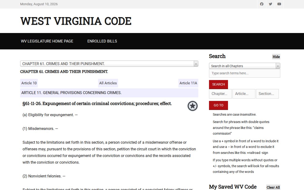 Nitro criminal records and West Virginia expungement law