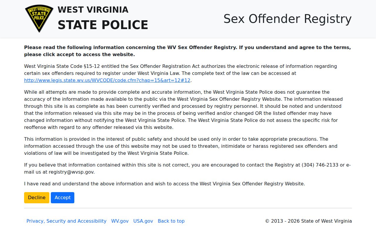 Kanawha County sex offender registry search through West Virginia State Police