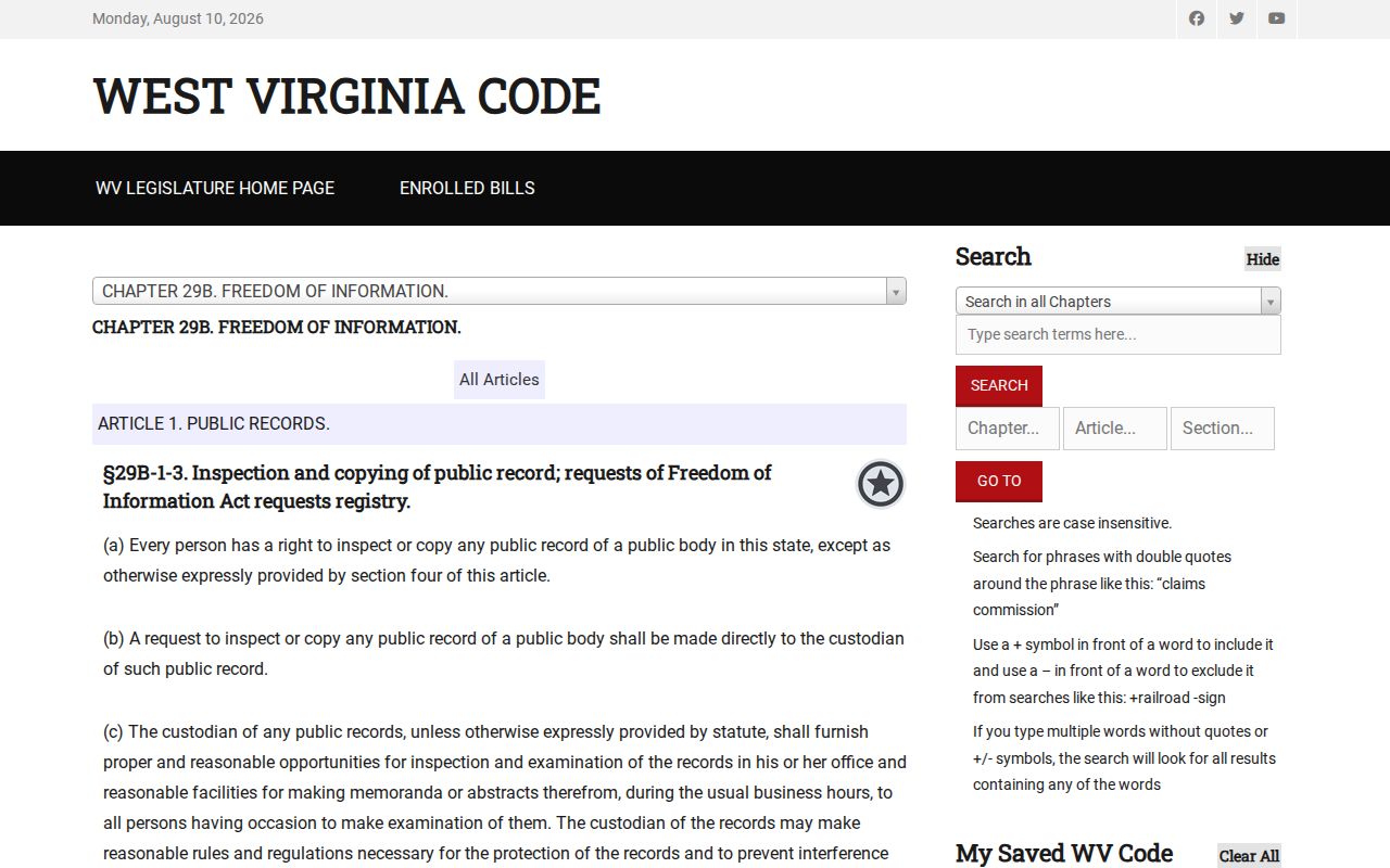 Kanawha County criminal records FOIA procedure