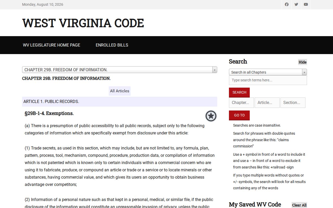 Kanawha County criminal history public records exemptions